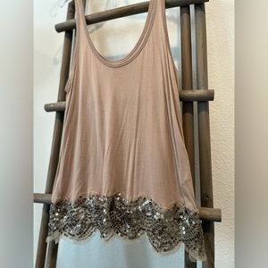 Vintage Y2K ✨ American Eagle Taupe Size Small Camisole Mesh Sequin Details
